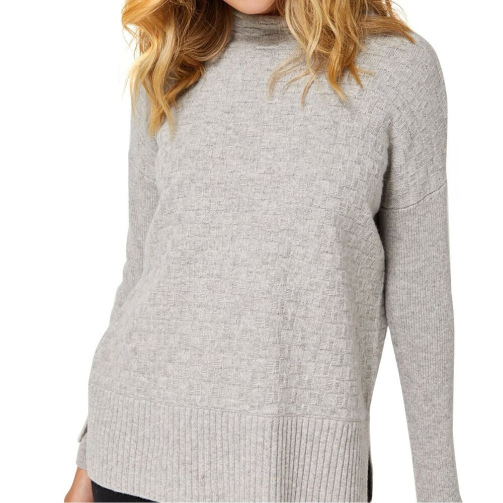 Toorallie Women's Gray Puzzle Merino Wool Sweater Chunky Soft Mock Neck Large